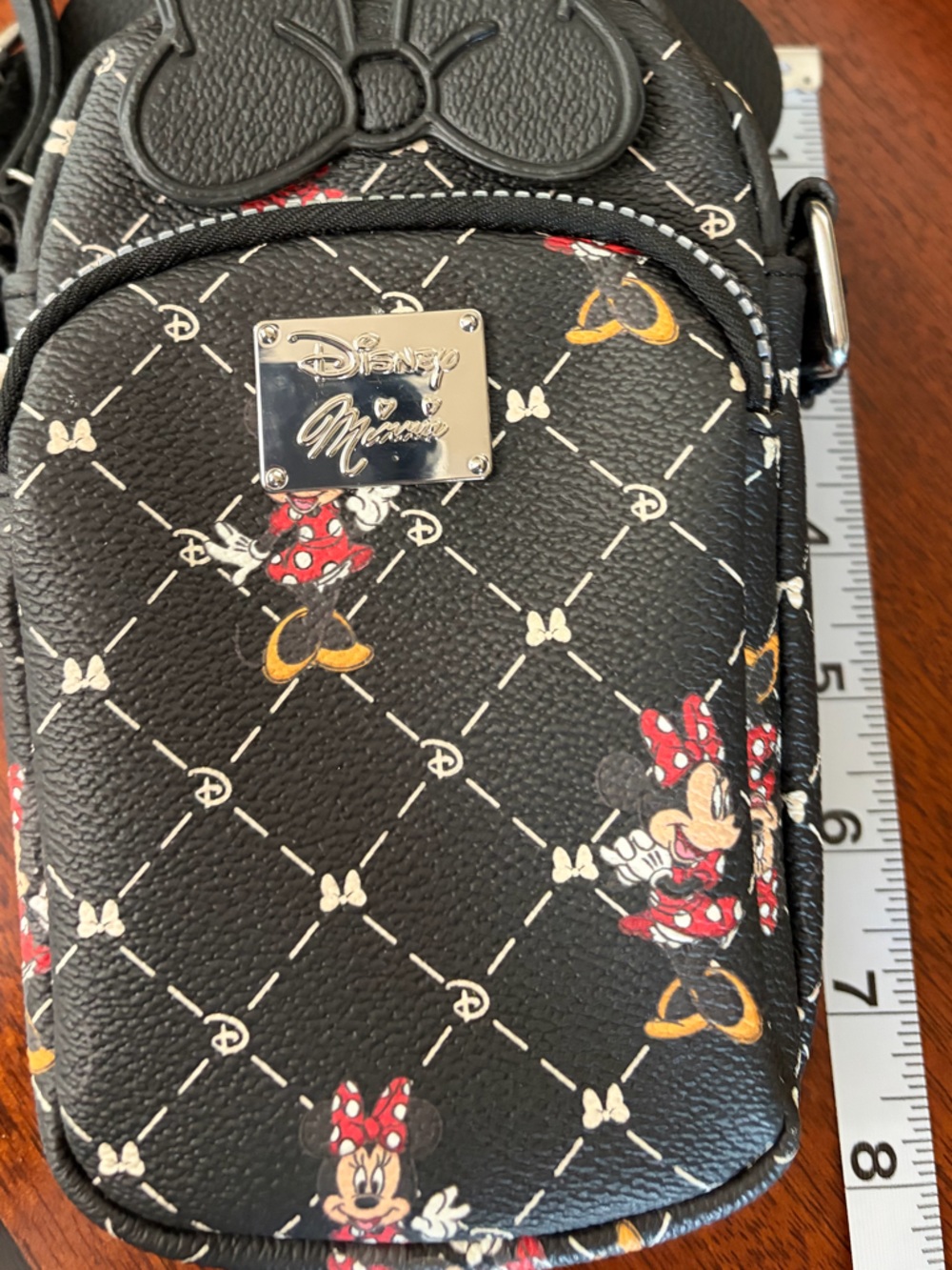 Disney Black Minnie Mouse Print Crossbody with Ears and Bow - Picture 3 of 8